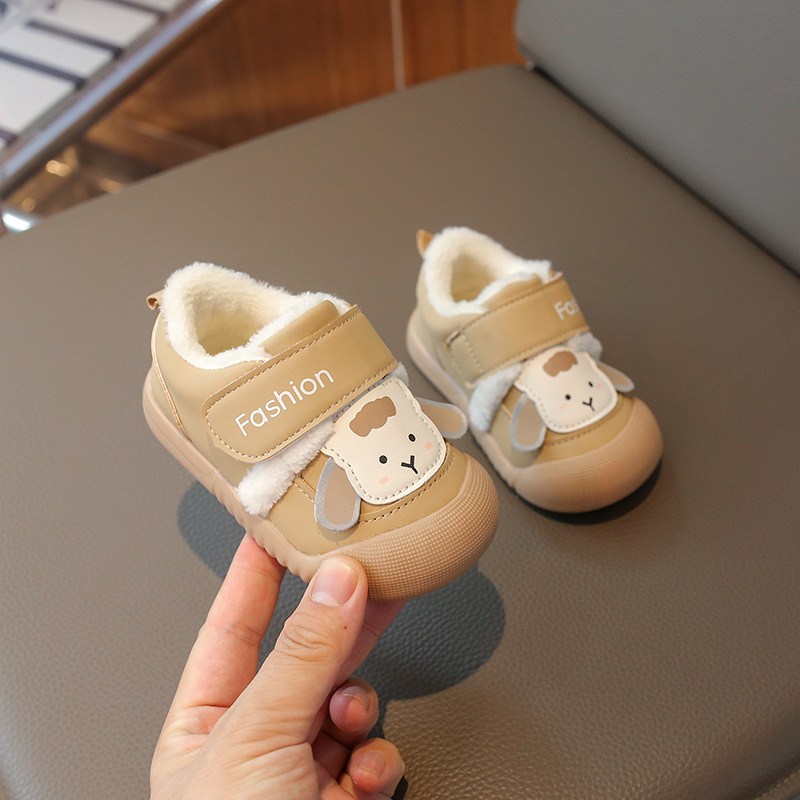 Pantofi bebeluși cu căptușeală de fleece, PU parte superioară, închidere Velcro, pentru iarnă, 12–36 luni, impermeabili