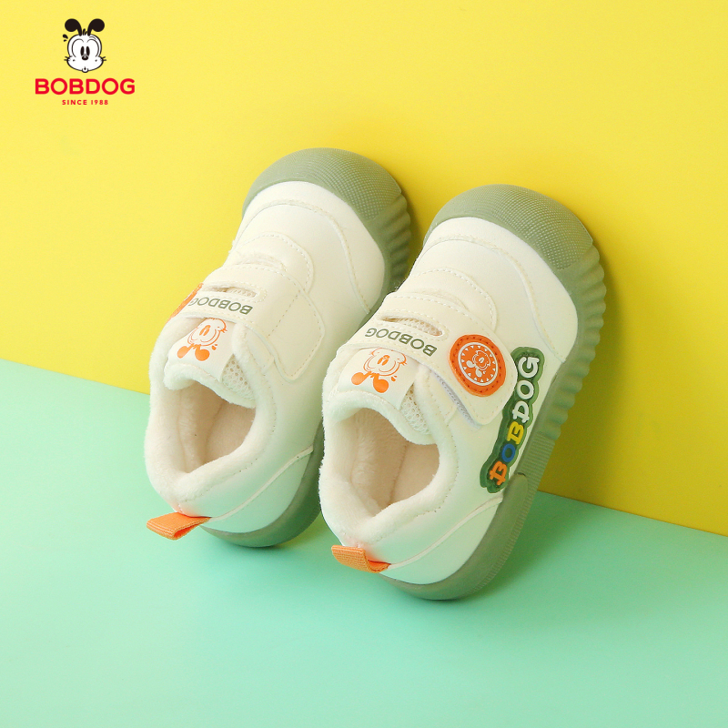 Adidași pentru copii cu căptușeală fleece, talpă anti-derapare, închidere Velcro, model cu dungi, talpă joasă