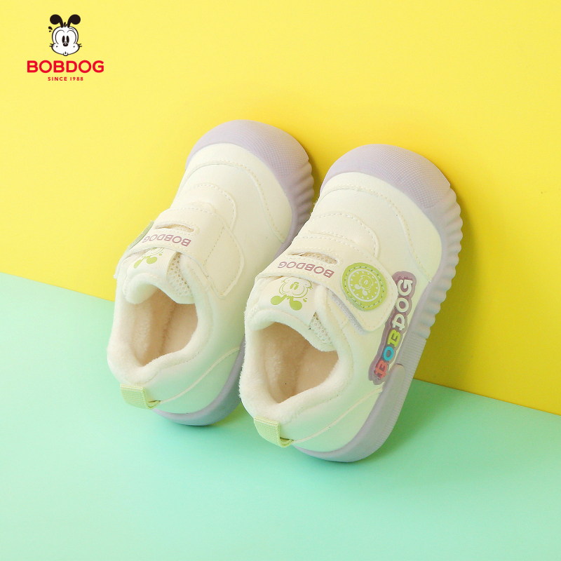 Adidași pentru copii cu căptușeală fleece, talpă anti-derapare, închidere Velcro, model cu dungi, talpă joasă