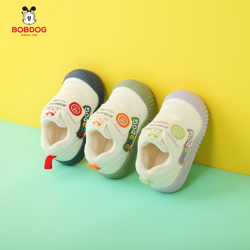 Adidași pentru copii cu căptușeală fleece, talpă anti-derapare, închidere Velcro, model cu dungi, talpă joasă