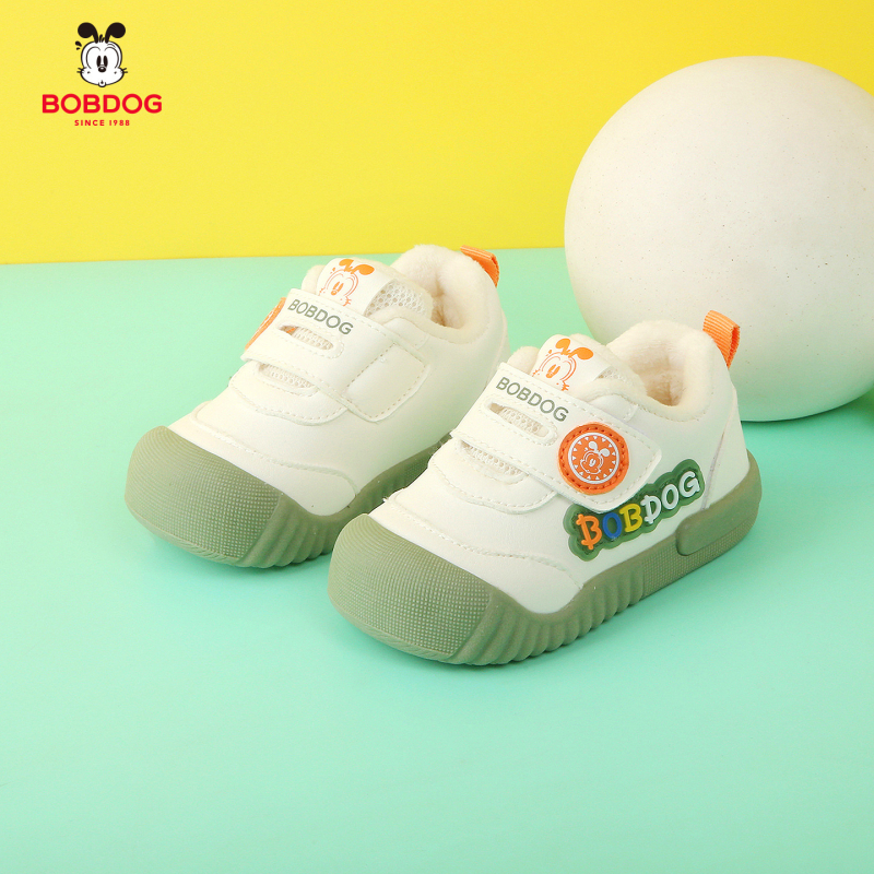 Adidași pentru copii cu căptușeală fleece, talpă anti-derapare, închidere Velcro, model cu dungi, talpă joasă