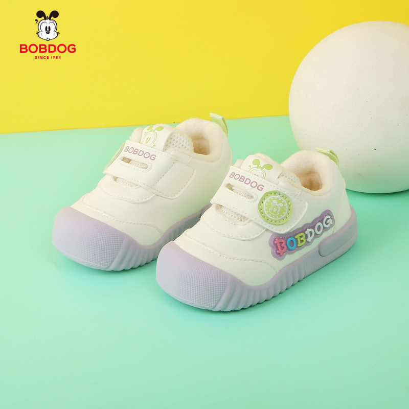 Adidași pentru copii cu căptușeală fleece, talpă anti-derapare, închidere Velcro, model cu dungi, talpă joasă