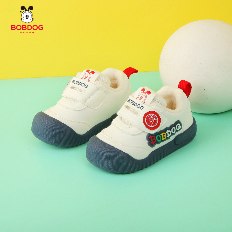 Adidași pentru copii cu căptușeală fleece, talpă anti-derapare, închidere Velcro, model cu dungi, talpă joasă