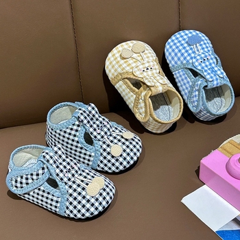 Șosete-pantofi pentru bebeluși, interior - anti-derapaj, închidere Velcro, partea superioară din bumbac, tub scurt, 12–36 luni