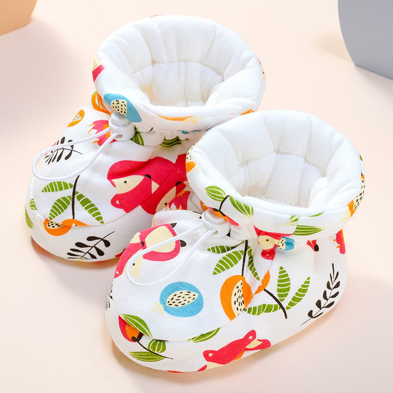 Pantofi pentru copii mici - Părți superioare din bumbac, Groși pentru iarnă/toamnă, Model desene animate, Curea elastică