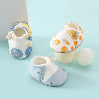 Încălțăminte bebeluși unisex cu talpă moale, imprimeu cu desene animate, partea superioară din bumbac, talpă din material textil, pentru 6-12 luni