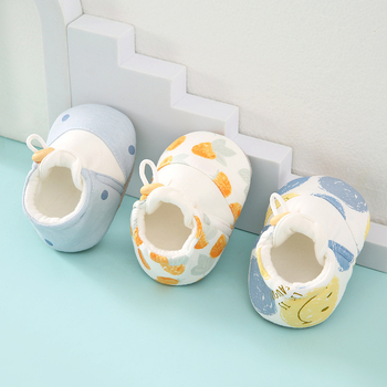 Încălțăminte bebeluși unisex cu talpă moale, imprimeu cu desene animate, partea superioară din bumbac, talpă din material textil, pentru 6-12 luni