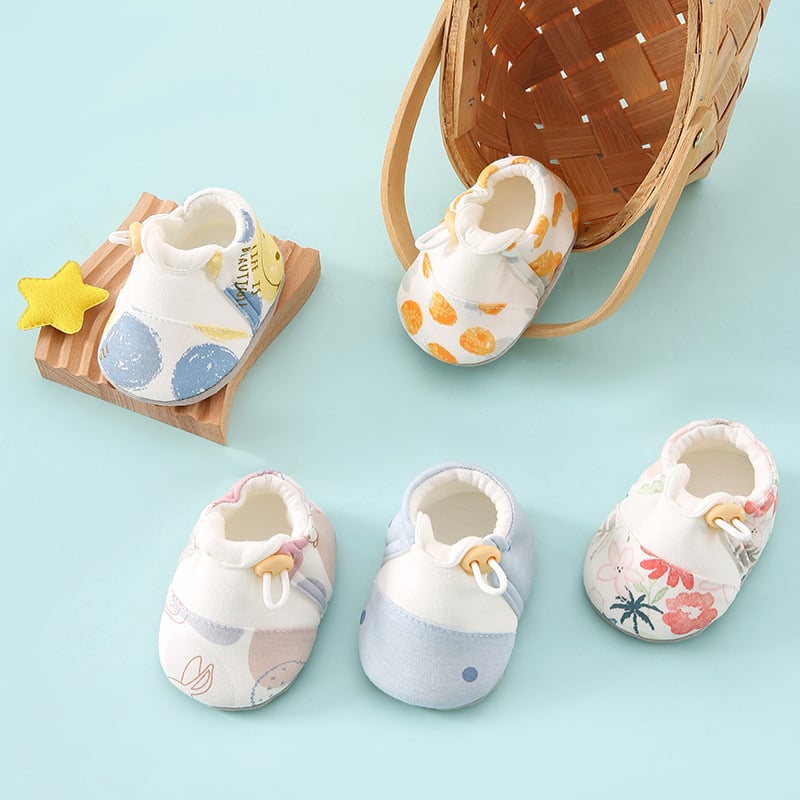 Încălțăminte bebeluși unisex cu talpă moale, imprimeu cu desene animate, partea superioară din bumbac, talpă din material textil, pentru 6-12 luni