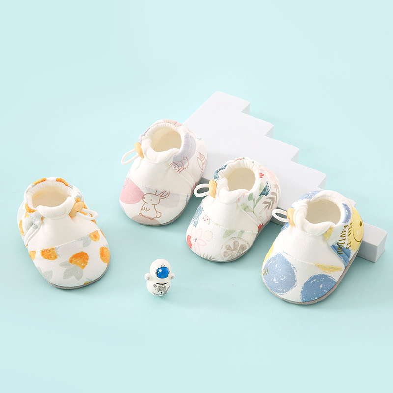 Încălțăminte bebeluși unisex cu talpă moale, imprimeu cu desene animate, partea superioară din bumbac, talpă din material textil, pentru 6-12 luni