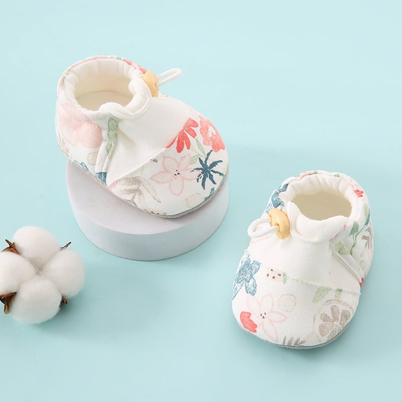 Încălțăminte bebeluși unisex cu talpă moale, imprimeu cu desene animate, partea superioară din bumbac, talpă din material textil, pentru 6-12 luni