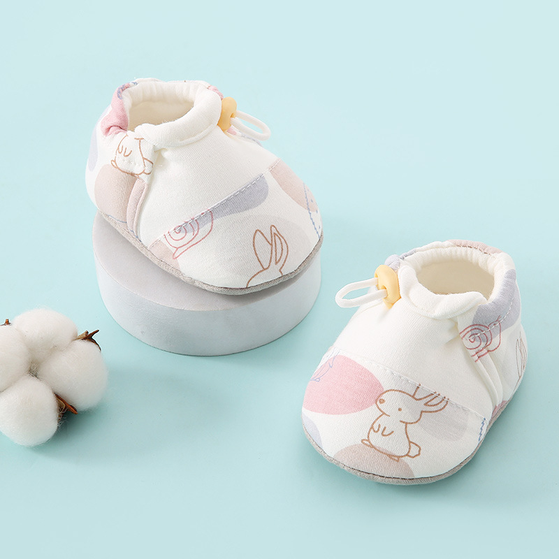 Încălțăminte bebeluși unisex cu talpă moale, imprimeu cu desene animate, partea superioară din bumbac, talpă din material textil, pentru 6-12 luni