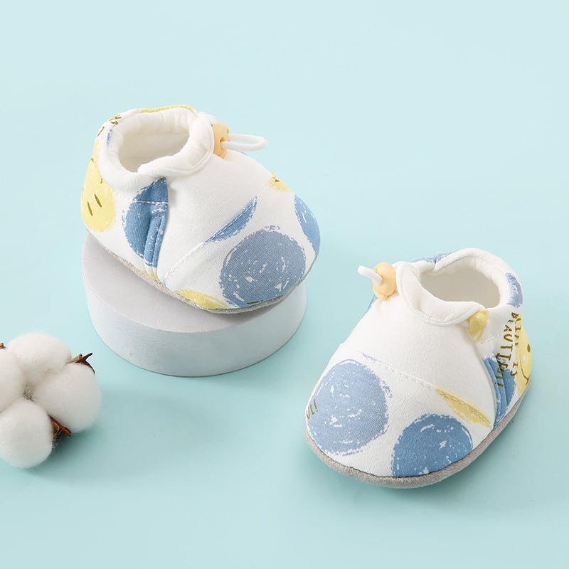 Încălțăminte bebeluși unisex cu talpă moale, imprimeu cu desene animate, partea superioară din bumbac, talpă din material textil, pentru 6-12 luni