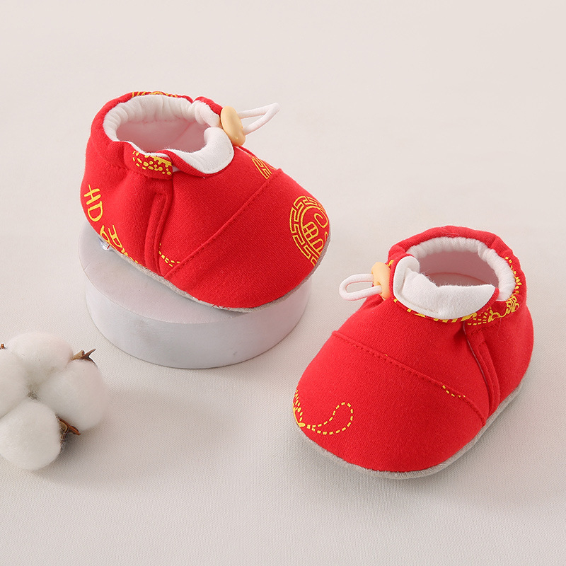 Încălțăminte bebeluși unisex cu talpă moale, imprimeu cu desene animate, partea superioară din bumbac, talpă din material textil, pentru 6-12 luni