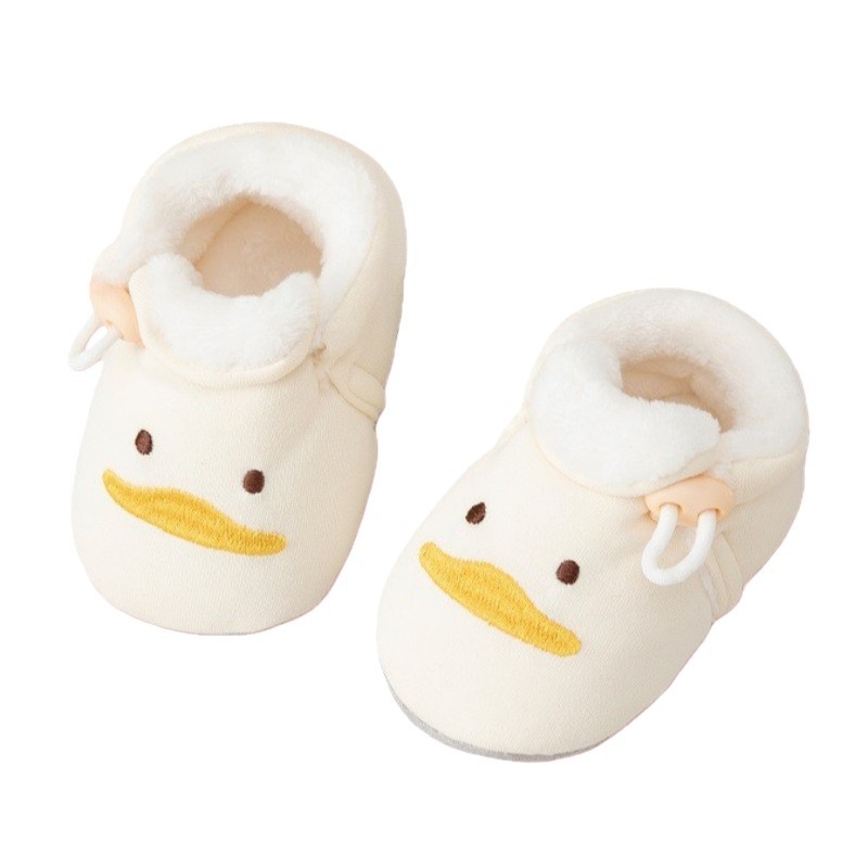 Pantofi de bebe cu talpă moale pentru 6–12 luni, partea superioară din bumbac, căptușeală din flanel, talpă anti-derapantă din pânză, pentru interior, design desen animat toamnă-iarna