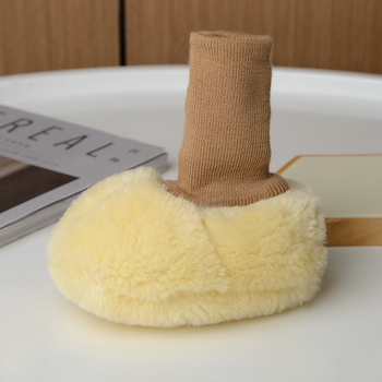 Detské topánky do interiéru, nubukový vršok, podšívka z umelej kožušiny, podrážka šitá ručne, unisex, zimné pre deti 0–15 mesiacov