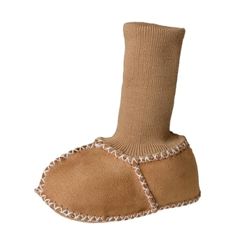 Detské topánky do interiéru, nubukový vršok, podšívka z umelej kožušiny, podrážka šitá ručne, unisex, zimné pre deti 0–15 mesiacov