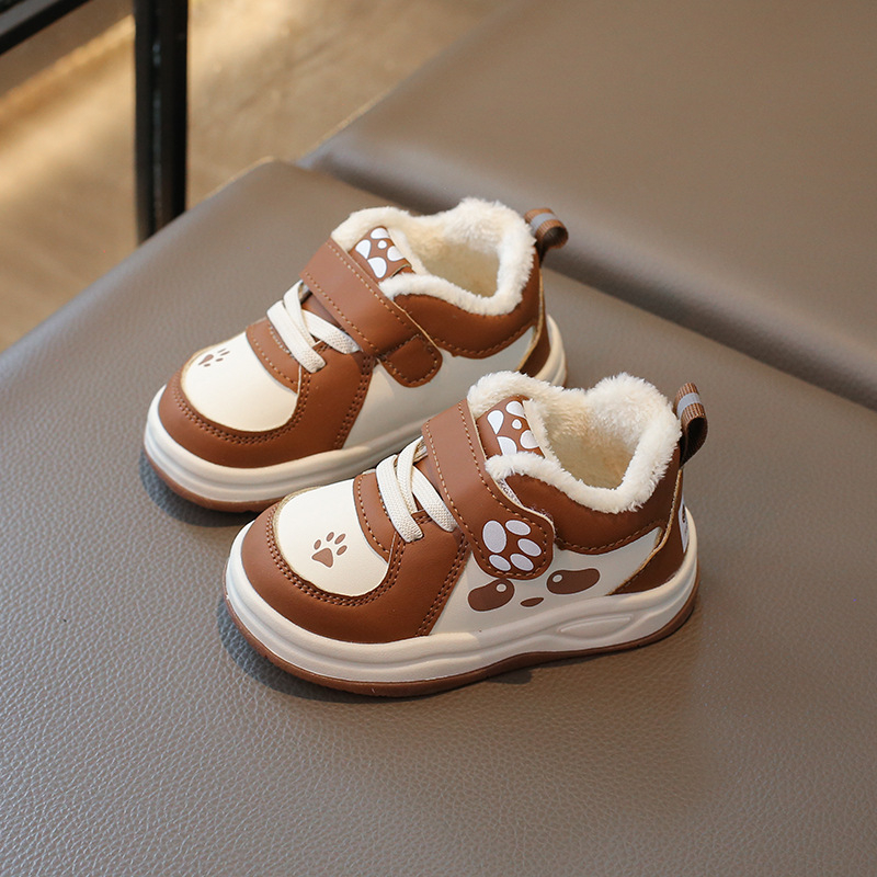Pantofi de iarnă pentru bebeluși - partea superioară PU piele, talpă cauciuc, impermeabili, căptușiți cu fleece, închidere Velcro