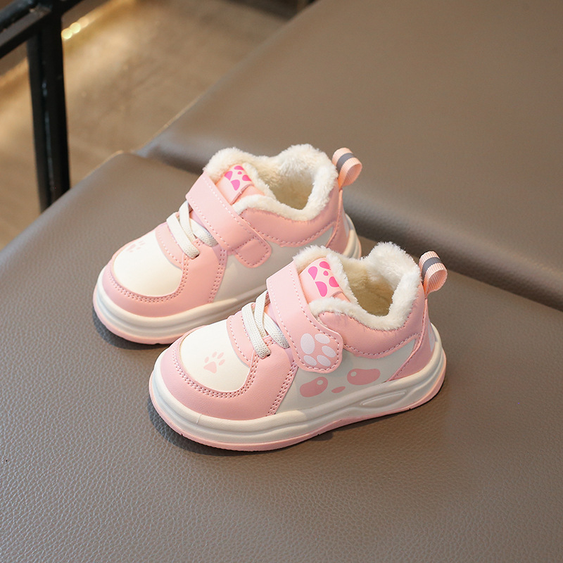 Pantofi de iarnă pentru bebeluși - partea superioară PU piele, talpă cauciuc, impermeabili, căptușiți cu fleece, închidere Velcro