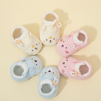 Pantofi bebeluș premergători, partea superioară din bumbac, talpă tricotată, design cu animale desen animat, pentru vârsta 0–15 luni