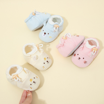 Pantofi bebeluș premergători, partea superioară din bumbac, talpă tricotată, design cu animale desen animat, pentru vârsta 0–15 luni
