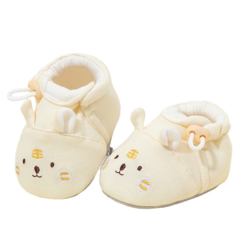 Pantofi bebeluș premergători, partea superioară din bumbac, talpă tricotată, design cu animale desen animat, pentru vârsta 0–15 luni