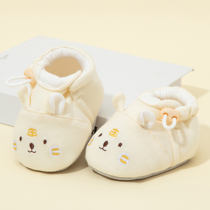 Pantofi bebeluș premergători, partea superioară din bumbac, talpă tricotată, design cu animale desen animat, pentru vârsta 0–15 luni