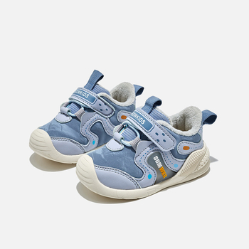 Pantofi de mers pentru copii mici, cu căptușeală fleece, partea superioară din piele microfibră, închidere Velcro, talpă aderentă, design low-top