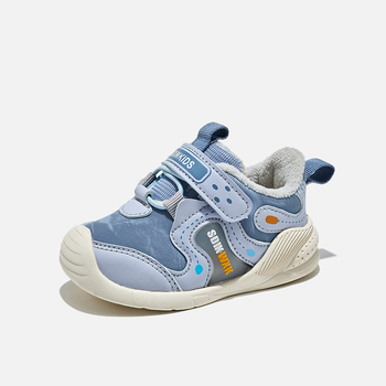 Pantofi de mers pentru copii mici, cu căptușeală fleece, partea superioară din piele microfibră, închidere Velcro, talpă aderentă, design low-top