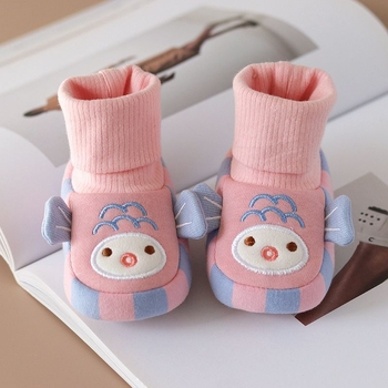 Pantofi bebeluși din bumbac pentru iarnă cu căptușeală de fleece, înălți, unisex (talpă din silicon anti-derapant; grosime; vârsta 12–36 luni)