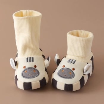 Pantofi bebeluși din bumbac pentru iarnă cu căptușeală de fleece, înălți, unisex (talpă din silicon anti-derapant; grosime; vârsta 12–36 luni)