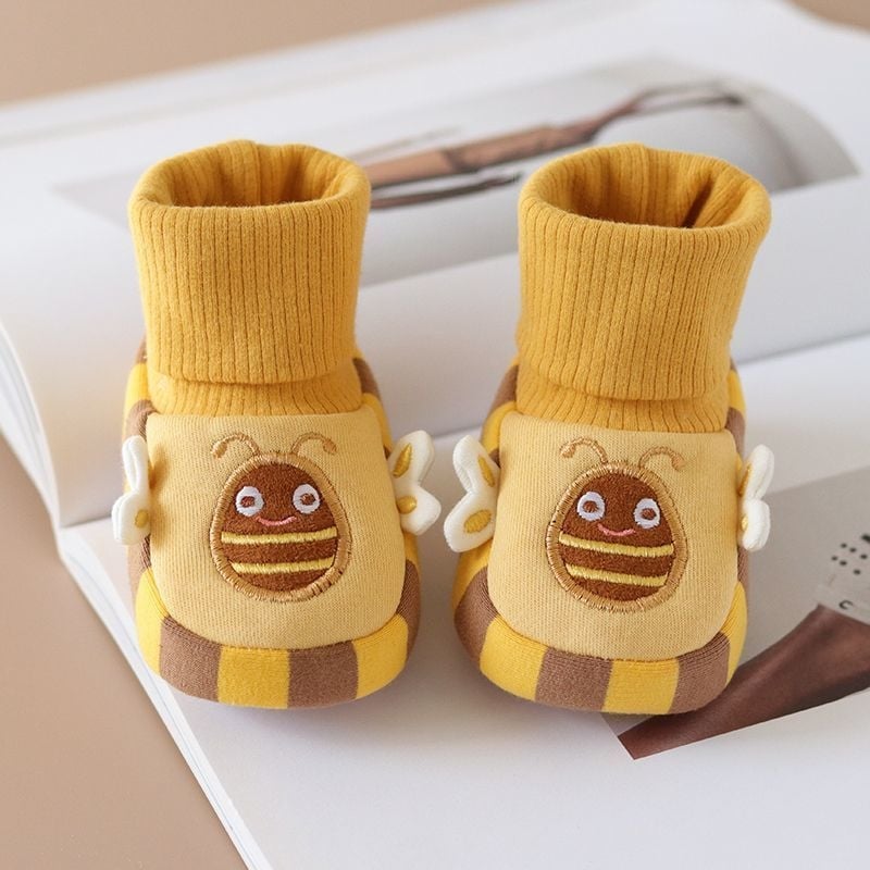 Pantofi bebeluși din bumbac pentru iarnă cu căptușeală de fleece, înălți, unisex (talpă din silicon anti-derapant; grosime; vârsta 12–36 luni)