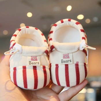 Pantofi pentru copii mici - drăguți, partea superioară din bumbac cu dungi, închidere elastică, talpă antiderapantă, glezna joasă, pentru 0–36 luni (Primăvară și Toamnă)
