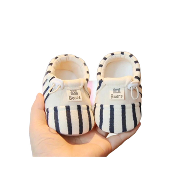 Pantofi pentru copii mici - drăguți, partea superioară din bumbac cu dungi, închidere elastică, talpă antiderapantă, glezna joasă, pentru 0–36 luni (Primăvară și Toamnă)