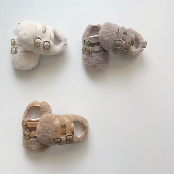 Adidași pentru copii mici cu partea superioară din lână artificială de miel, închidere Velcro, căptușeală din fleece, talpă antiderapantă, pentru 12–36 de luni