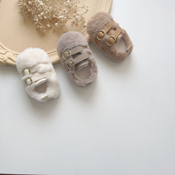 Adidași pentru copii mici cu partea superioară din lână artificială de miel, închidere Velcro, căptușeală din fleece, talpă antiderapantă, pentru 12–36 de luni