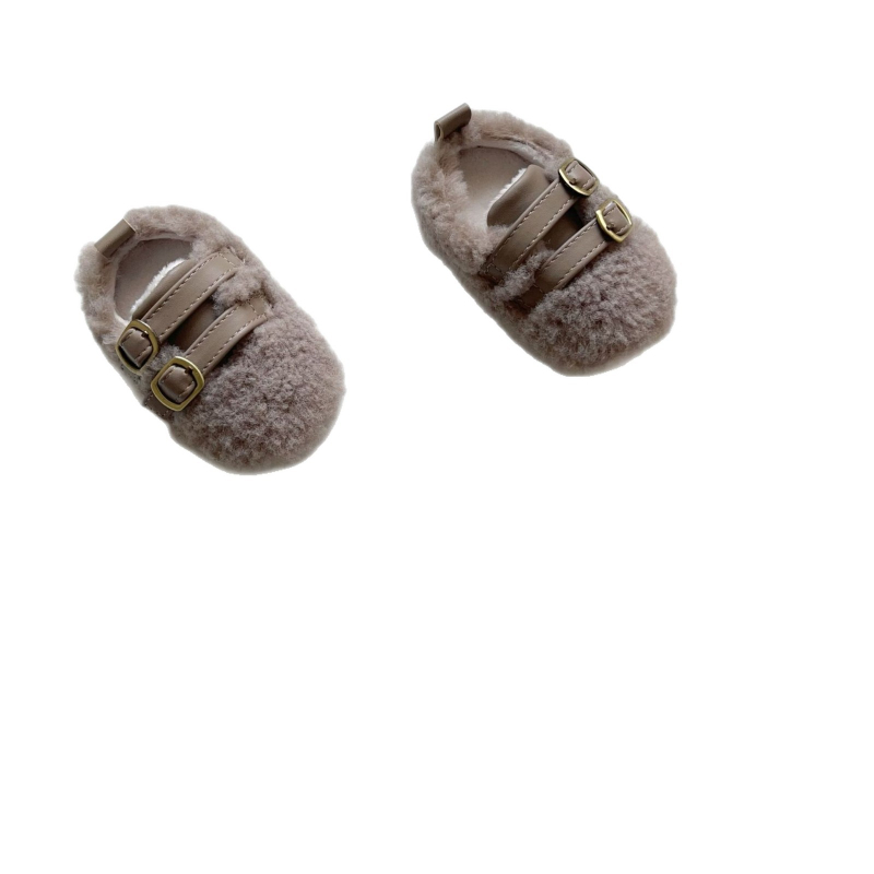 Adidași pentru copii mici cu partea superioară din lână artificială de miel, închidere Velcro, căptușeală din fleece, talpă antiderapantă, pentru 12–36 de luni