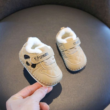 Zimske cipele za bebe s mekom potplatom, pliš unutrašnjost, protuklizno Velcro zatvaranje, za djecu 12-36 mjeseci