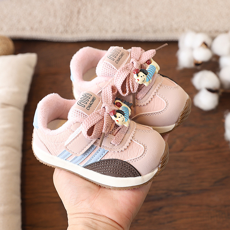 Funkcionalne cipele za bebe i djecu s fleece podstavom, PU gornji dio, Velcro zatvarač, protuklizna PVC potplat, za uzrast 12–36 mjeseci