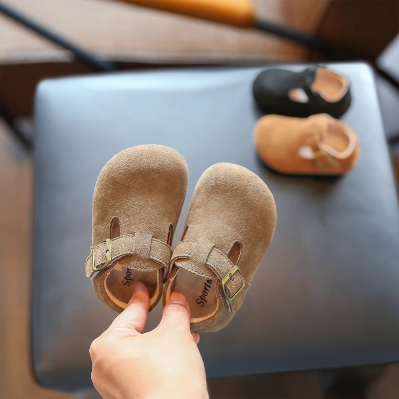 Kožne cipele za malu djecu s Velcro zatvaračem, protuklizna potplata, niski gornji dio, nubuk koža, proljeće–jesen, unisex, Tang Xin Miao