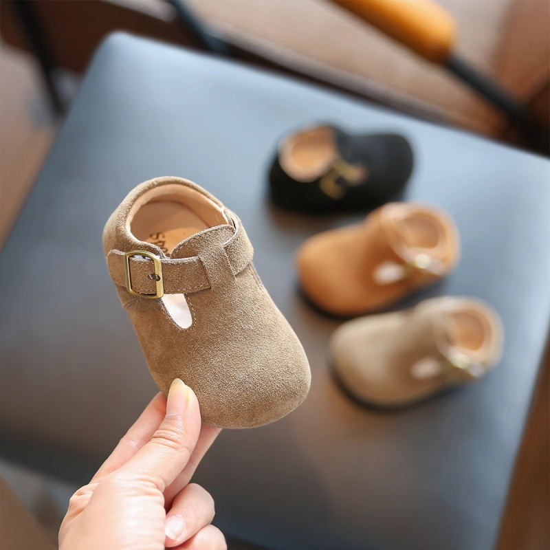Kožne cipele za malu djecu s Velcro zatvaračem, protuklizna potplata, niski gornji dio, nubuk koža, proljeće–jesen, unisex, Tang Xin Miao