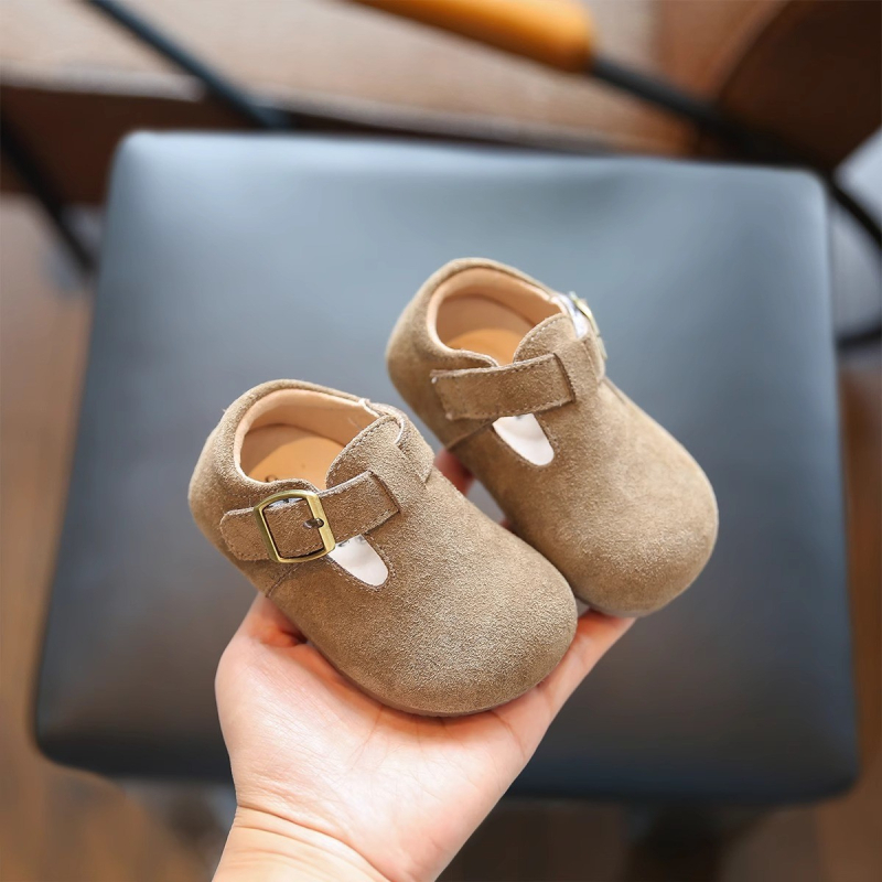 Kožne cipele za malu djecu s Velcro zatvaračem, protuklizna potplata, niski gornji dio, nubuk koža, proljeće–jesen, unisex, Tang Xin Miao