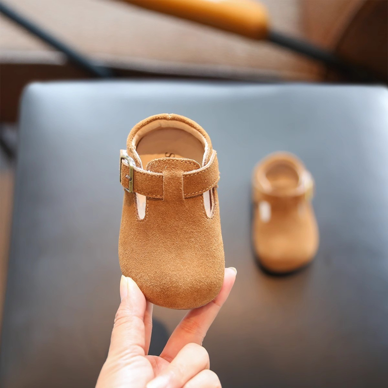 Kožne cipele za malu djecu s Velcro zatvaračem, protuklizna potplata, niski gornji dio, nubuk koža, proljeće–jesen, unisex, Tang Xin Miao