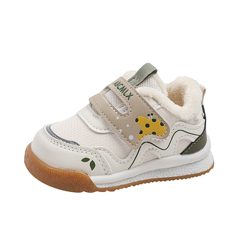 Pantofi pentru copii mici – Iarnă, căptușeală din fleece, partea superioară din piele microfibră, închidere cu Velcro, Unisex, model desen animat, 12–36 luni