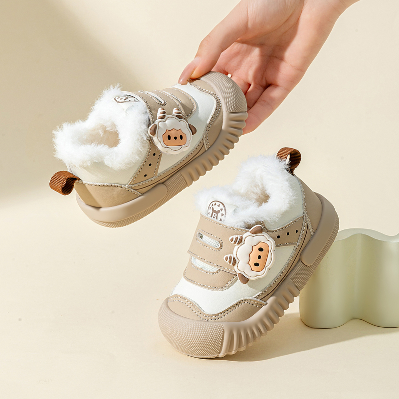 Zimske cipele za bebe i malu djecu s plišanom unutrašnjošću, mekana podloga, kožni gornji dio, anti-slip i otporne na habanje, Velcro zatvarač, 6–36 mjeseci
