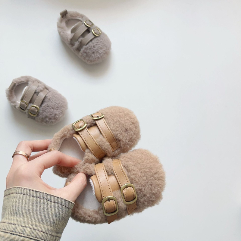 Unisex zimske cipele za bebe s fleece unutrašnjosti, Velcro kopčom, niski gornji dio, debeli potplat, korejski stil