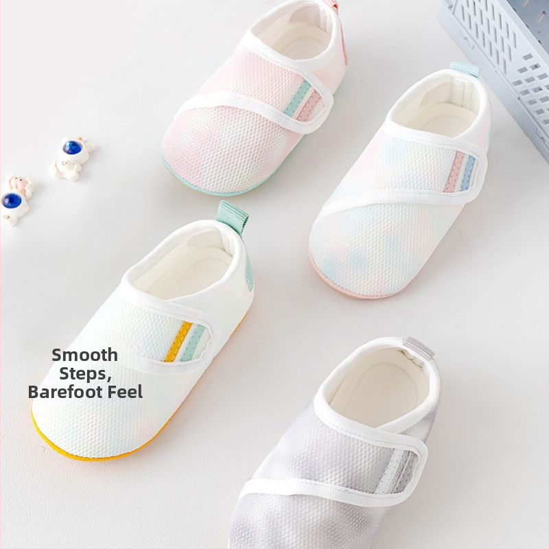 Pantofi de interior pentru copii mici, partea superioară din space cotton, închidere Velcro, talpă antiderapantă, talie joasă, pentru 12–36 luni, vară/primăvară/toamnă.