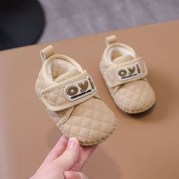 Zimske cipele za učenje hodanja za bebe, gornji materijal mikrovlaknena koža, protuklizna potplat, tople, s Velcro zatvaračem