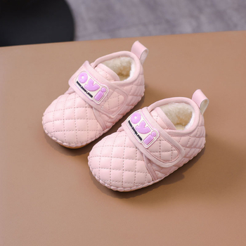 Zimske cipele za učenje hodanja za bebe, gornji materijal mikrovlaknena koža, protuklizna potplat, tople, s Velcro zatvaračem