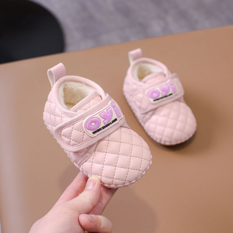 Zimske cipele za učenje hodanja za bebe, gornji materijal mikrovlaknena koža, protuklizna potplat, tople, s Velcro zatvaračem