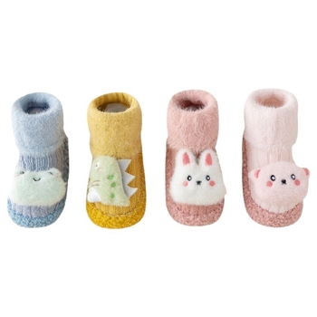Baba-kisgyermek cipő és zokni készlet, őszi–téli, vastag meleg, csúszásmentes puha talp, pamut felsőrész, 12–36 hónapos